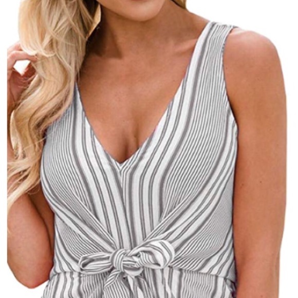 NWT•XL-2X•Giselle Gray & White Striped Romper•NWT - Picture 2 of 8